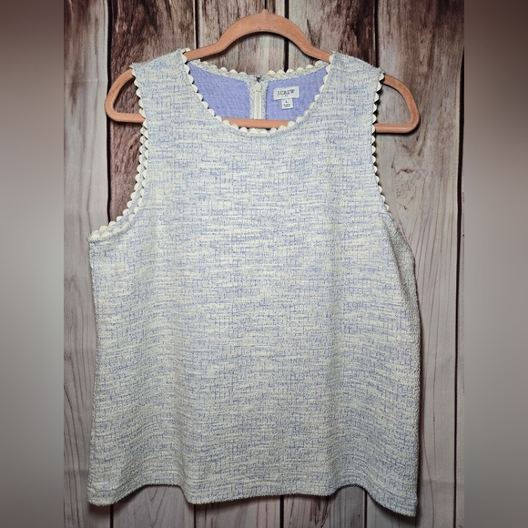 J.Crew Textured Cream And Periwinkle Sleeveless Tank Top Womens Large - Picture 1 of 6